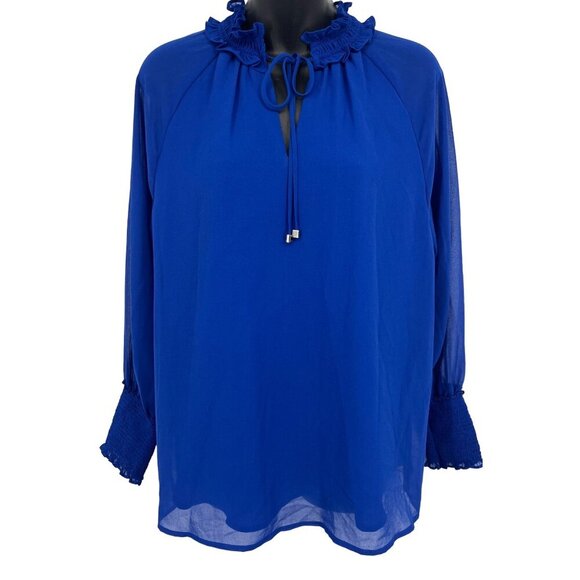 Calvin Klein Women Tunic Top Blouse Size Small S Blue Long Sleeve Ruffle NWT New - Picture 1 of 8